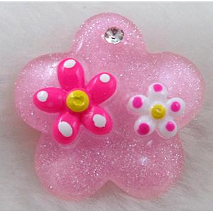 Resin Cabochon, flower, flat-back, pink