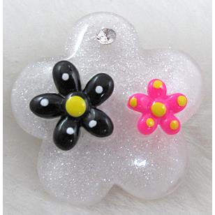 Resin Cabochon, flower, flat-back, white