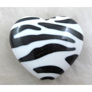 Zebra Resin Heart Beads White