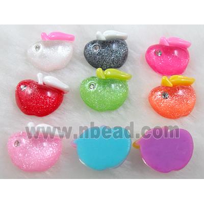 resin cabochon, apple, silver powder, flat back, mixed color