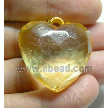 Acrylic Pendant, heart, faceted, transparent, yellow