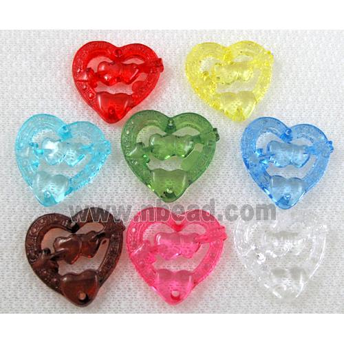 Acrylic bead pendant, heart, mixed color