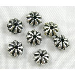 Plastic beads, snowflake, antique silver