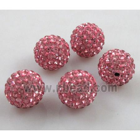 round Fimo Beads pave rhinestone, hotpink