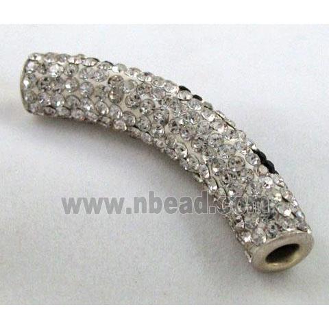 Fimo tube bead pave rhinestone, white