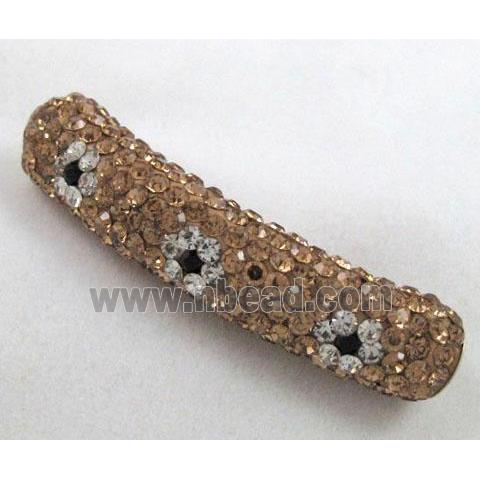 Fimo tube bead pave rhinestone, gold champagne