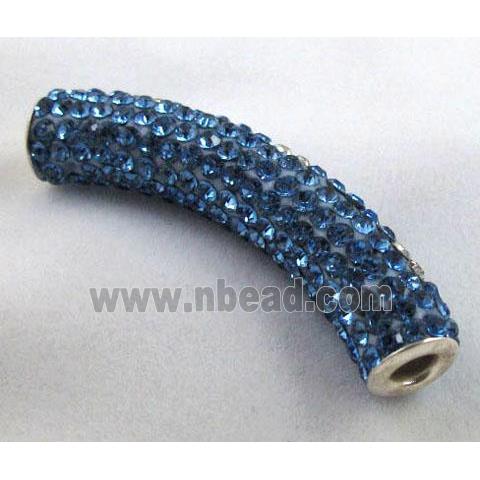 Fimo tube bead pave rhinestone, blue