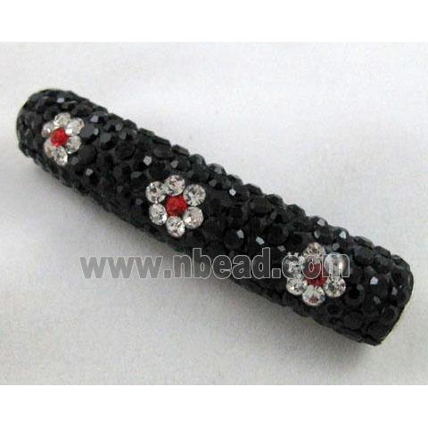 Fimo tube bead pave rhinestone, black