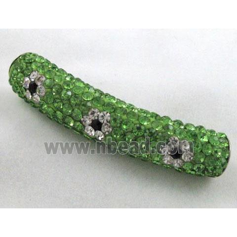 Fimo tube bead pave rhinestone, green