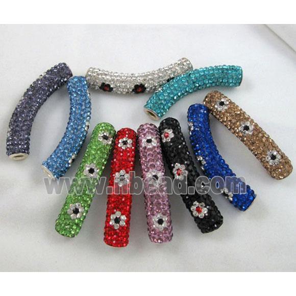 Fimo tube beads pave rhinestone, mix color