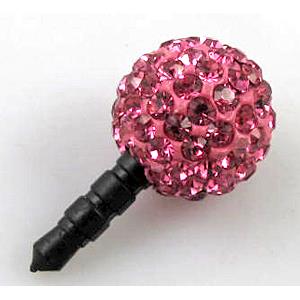 Earphone Jack Dust Cap Plug, fimo with mideast rhinestone, hotpink