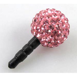 Earphone Jack Dust Cap Plug, fimo with mideast rhinestone, pink