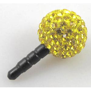 Earphone Jack Dust Cap Plug, fimo with mideast rhinestone, lemon gold