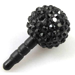 Earphone Jack Dust Cap Plug, fimo with mideast rhinestone, black