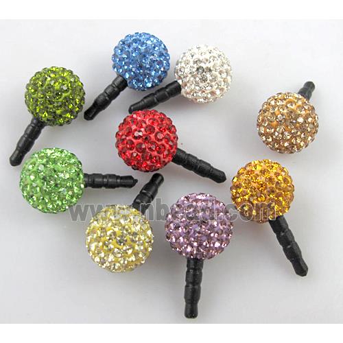 Earphone Jack Dust Cap Plug, fimo with mideast rhinestone, mixed