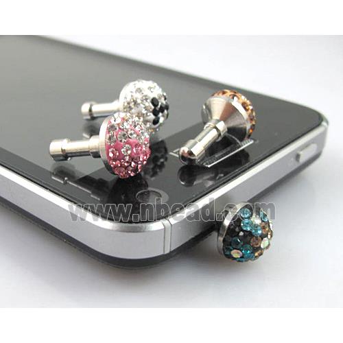 Earphone Jack Dust Cap Plug, fimo with mideast rhinestone, mixed