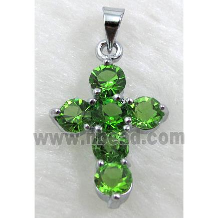 Rhinestone, Cross Pendant, Green