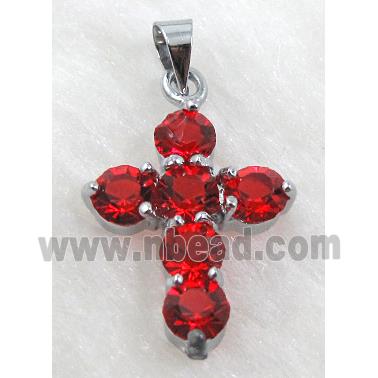 Rhinestone, Cross Pendant, Red