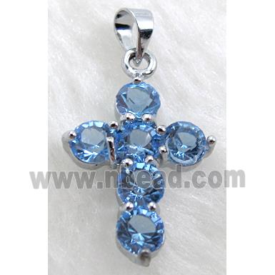 Rhinestone, Cross Pendant, Blue