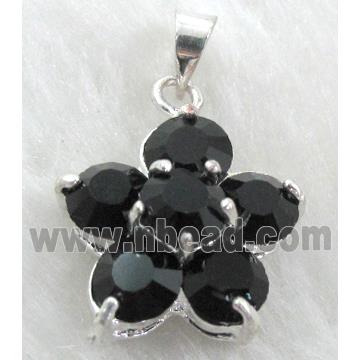 black Rhinestone cluster pendant, platinum plated