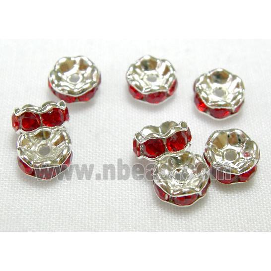 Red Rondelle Middle East Rhinestone Beads, silver plated