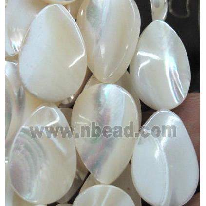 white mother of pearl bead, flat teardrop