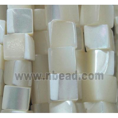 white mother of pearl beads, shell cube