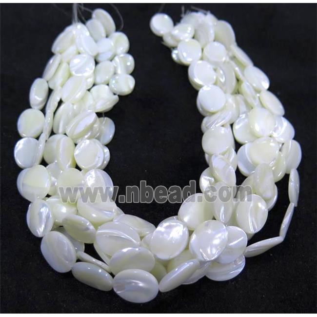 white mother of pearl bead, flat-oval