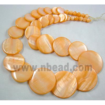 17 inches of freshwater shell necklace, orange