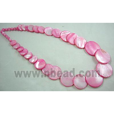 17 inches of freshwater shell necklace, hot-pink