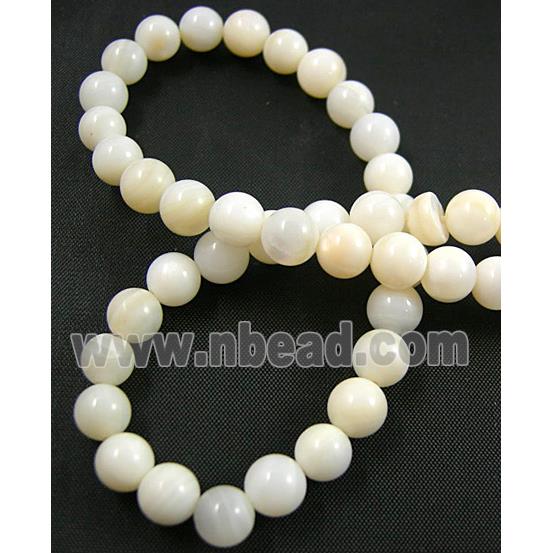 freshwater shell beads, round, dyed, white