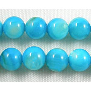 freshwater shell beads, round, dyed, aqua