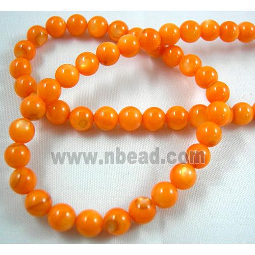 freshwater shell beads, round, dyed, orange