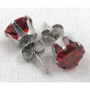 hypoallergenic Stainless steel earring with red cubic zirconia