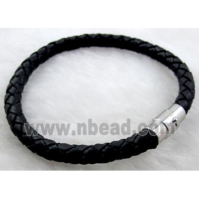 Black Leather Bracelet, magnetic clasp