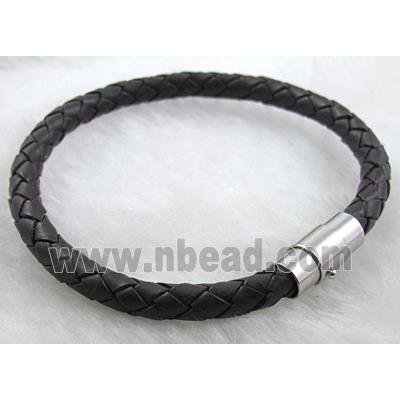 deep coffee Leather Cord Bracelets with Magnetic Clasp