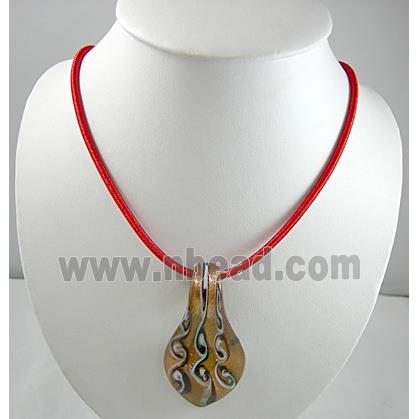 Rubber Necklace Cord, silk-braiding, Red