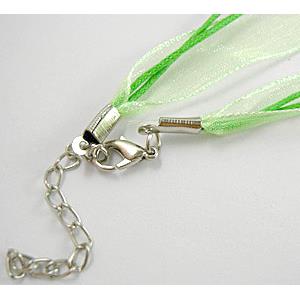 Waxed Necklace Cord, Ribbon, lobster clasp, Green