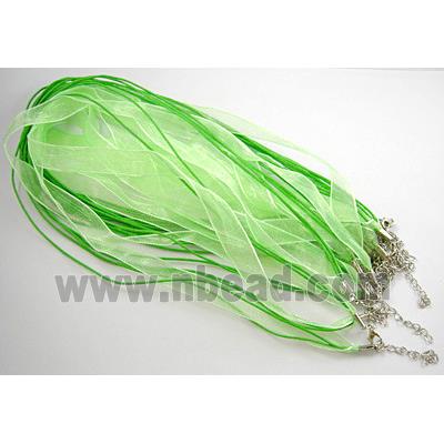 Waxed Necklace Cord, Ribbon, lobster clasp, Green