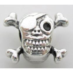 skull charm, tibetan silver spacer, non-nickel