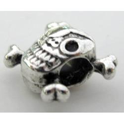 skull charm, tibetan silver spacer, non-nickel