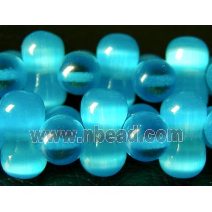 Cat eye beads, peanut, aqua