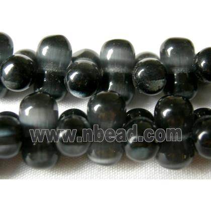 Cats eye beads, peanut, metallic grey