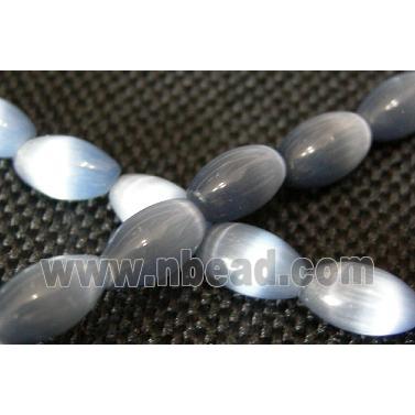 Cats eye beads, rice, metallic grey