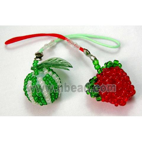 cellphone strap, Fashion Handcraft Pendants, seed glass, mix fruit