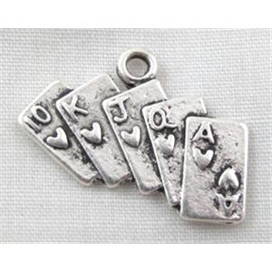 Playing Card Charms Tibetan Silver Zinc Pendant Antique Silver, 21mm wide