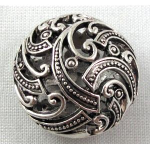 Tibetan Silver Hollow Bead, Non-Nickel, 25x25mm, approx 2.5mm hole