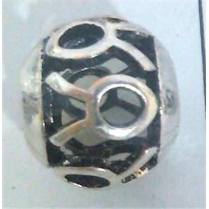 Tibetan Silver Beads, hollow, lead free and nickel free, approx 9mm dia, 4mm hole