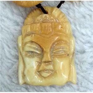 antique cattle bone pendant, buddha, approx 25x35mm