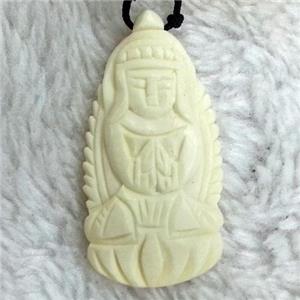 antique cattle bone pendant, Kwan-yin, approx 22x43mm